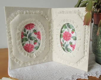 Shabby Double Picture Frame Fabric & Lace Boho Cottage Style Decor