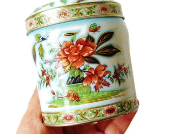 Oriental Style Tin Floral Japanese Imari Style Tea Caddy Canister