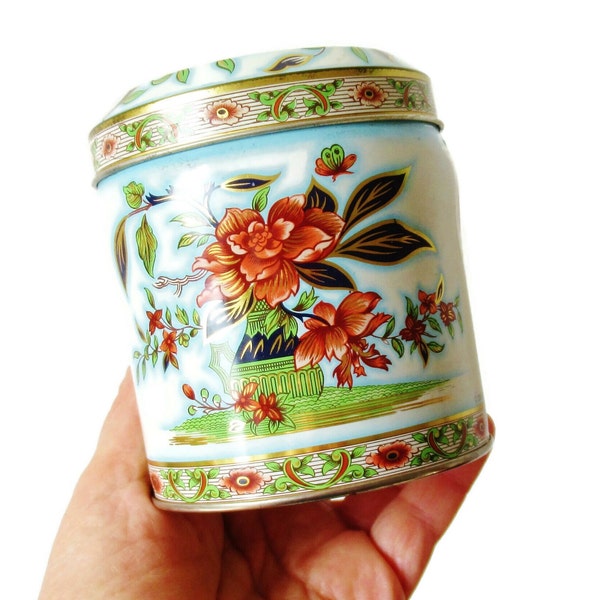 Oriental Style Tin Floral Japanese Imari Style Tea Caddy Canister