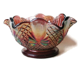 Carnival Glass Dish Sugar Bowl by Sowerby Chunky Pineapple Pattern Purple Tone