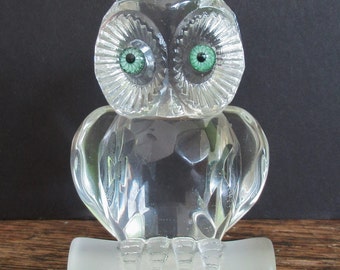 Glass Owl Sculpture Miniature Crystal Figurine Paperweight