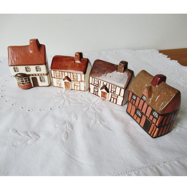 Mudlen End Studio Pottery Tudor Cottage Ornaments x4 Miniature Collectible Ceramic Houses Job Lot