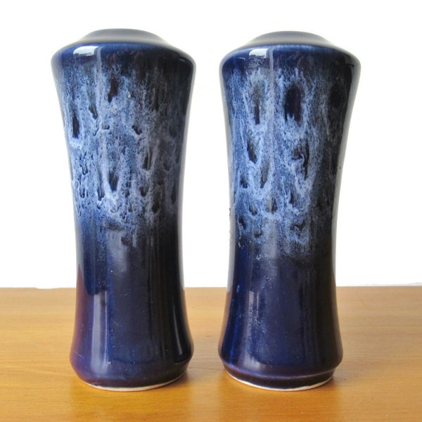 Cobalt Blue Salt & Pepper Shakers Kernewek Pottery Cornwall Lava Drip Glaze