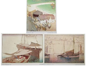 Vintage Coastal Scenes Prints 1930s Artist John Platt Illustrative Watercolour Seascapes Shabby Bohemian Decor