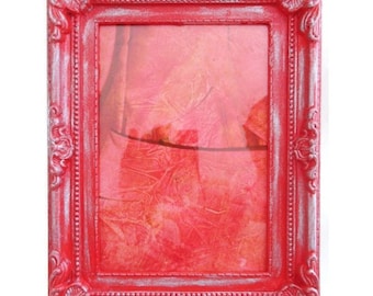 Bright Red & Silver Picture Frame Hand Painted Ornate Unique Colourful Décor