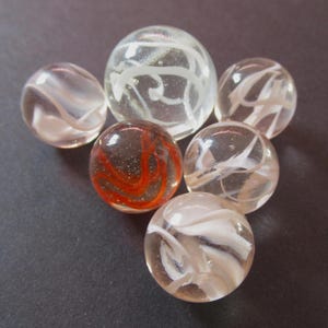 Clear & Pink Marbles Swirly Glass Vintage Set of 6