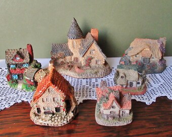 Six Country Cottage Ornaments inc Vicarage by David Winter Vintage Cottagecore