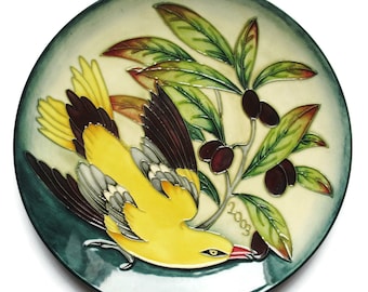 Moorcroft Plate Golden Oriole Designed by Philip Gibson Yellow Bird 2002 / 2003 Ltd Ed
