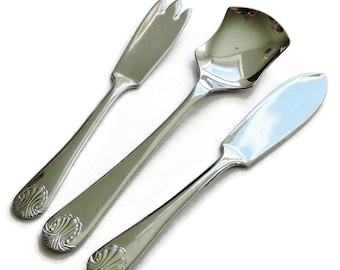 Chrome Hors d'oeuvre or Dessert Three Piece Cutlery Set Dainty MCM Small Cutlery