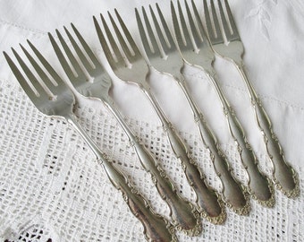 Vintage Forks x 6 Silver or Chrome Plated Ornate Victorian Style