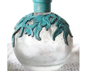 Glass Perfume Bottle With Filigree Floral Verdigris Effect Detail
