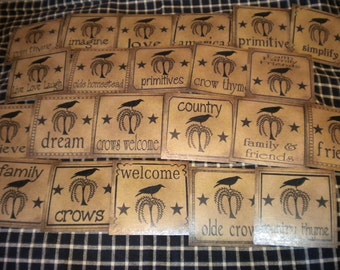Set of (22) 3" Square Crow in the Willow Tree Prim Pantry Paper Labels