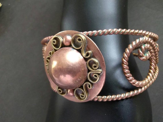 Unusual Copper and Brass Cuff Bracelet , Vintage … - image 3