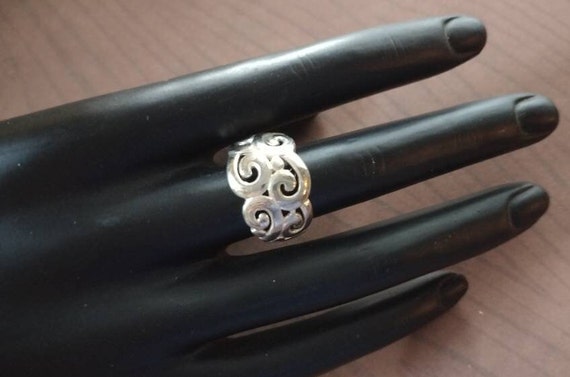 Sterling Open Scroll Work Ring, Sterling Dome Rin… - image 4