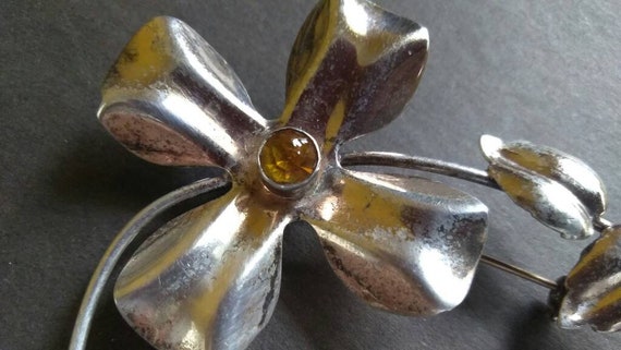 Vintage Sterling Citrine Brooch , 1930s , Sterlin… - image 7