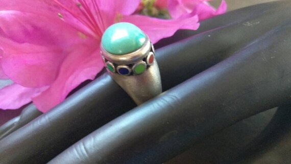 Fabulous Turquoise and Multi Stone Sterling Ring … - image 5