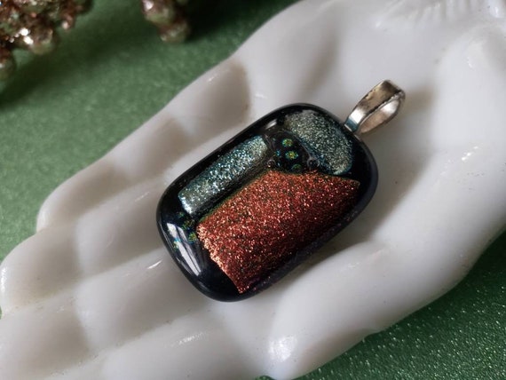 Dichroic Glass Pendant , Copper SIlver Black Pend… - image 8
