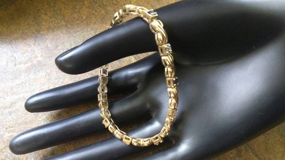 Gold Over Sterling Bracelet With Dark Blue Rhines… - image 4