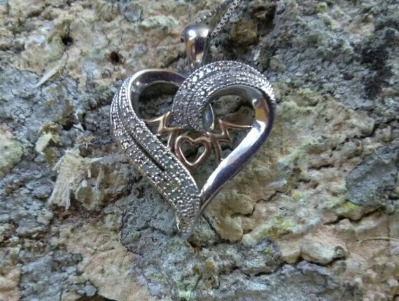 Gorgeous Sterling and Gold Plated Diamond Heart M… - image 6