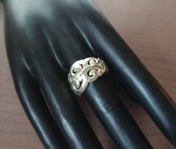 Sterling Open Scroll Work Ring, Sterling Dome Rin… - image 6