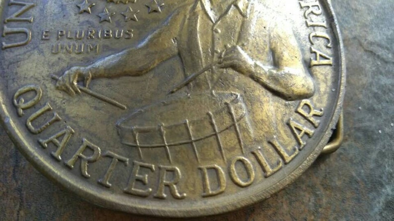 Vintage Brass PBC Revolutionary War Quarter Dollar Belt Buckle Free Domestic Shipping United States Of American Belt Buckle