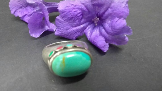 Fabulous Turquoise and Multi Stone Sterling Ring … - image 2