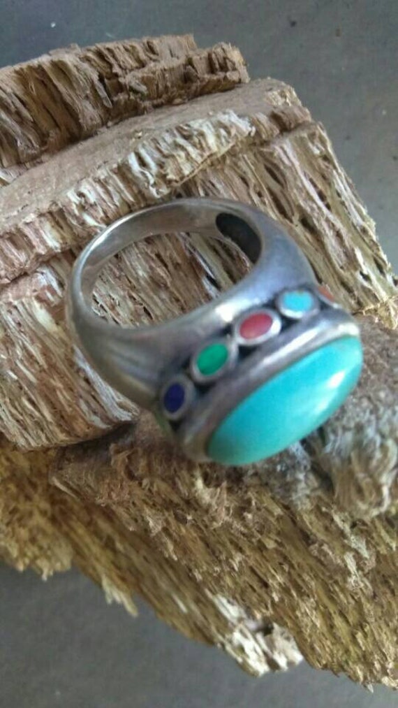 Fabulous Turquoise and Multi Stone Sterling Ring … - image 6