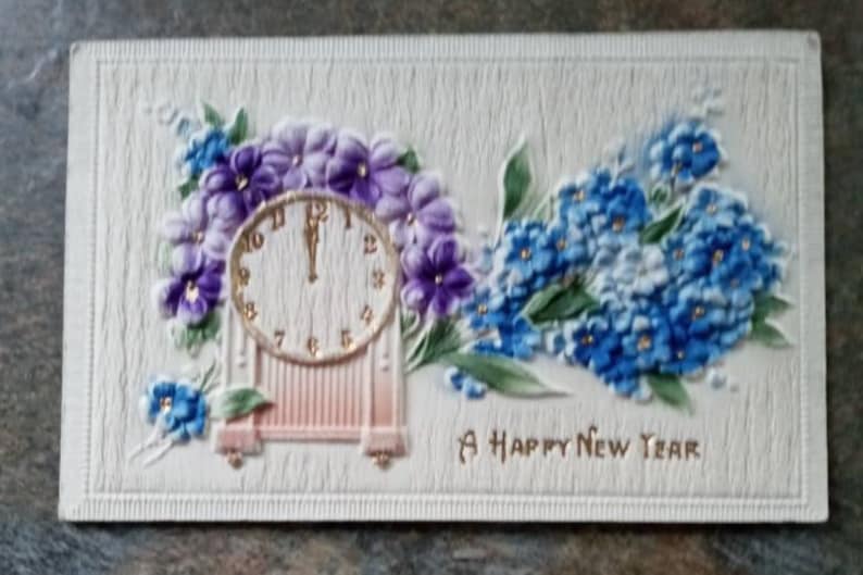 Free Domestic Shipping Heavily Embossed New Years Eve Postcards 1910s Puffy Postcards CHOOSE ONE Hand Colored