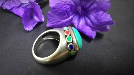 Fabulous Turquoise and Multi Stone Sterling Ring … - image 4