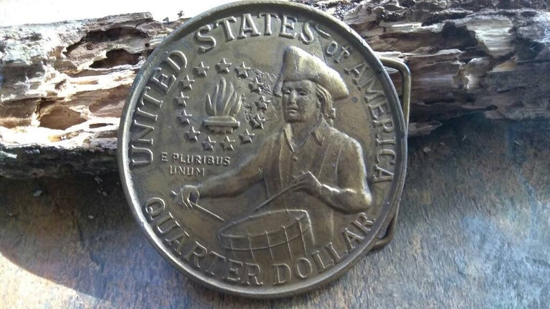 Vintage Brass PBC Revolutionary War Quarter Dollar Belt Buckle Free Domestic Shipping United States Of American Belt Buckle