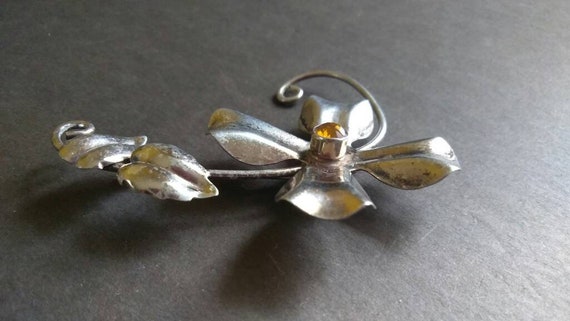 Vintage Sterling Citrine Brooch , 1930s , Sterlin… - image 5