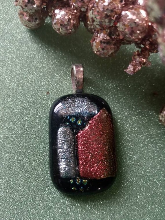 Dichroic Glass Pendant , Copper SIlver Black Pend… - image 5