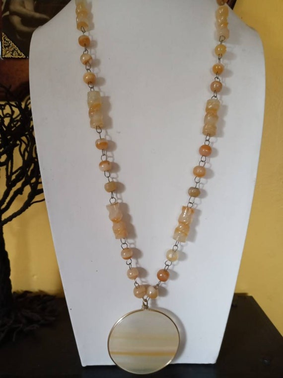 Large Vintage Agate Necklace , Yellow, Orange, Bei