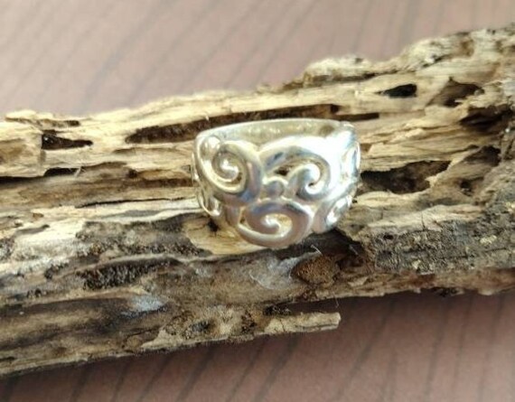 Sterling Open Scroll Work Ring, Sterling Dome Rin… - image 5