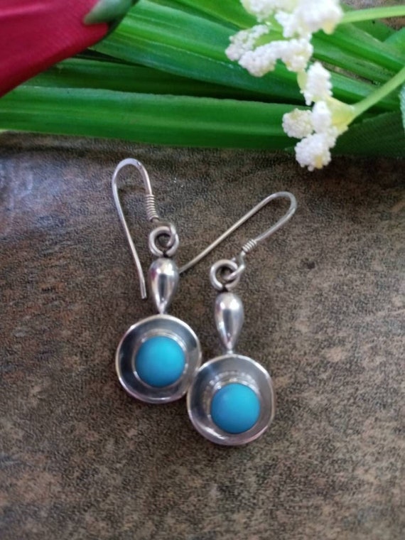 Sterling and Turquoise Color Stone Dangle Earrings