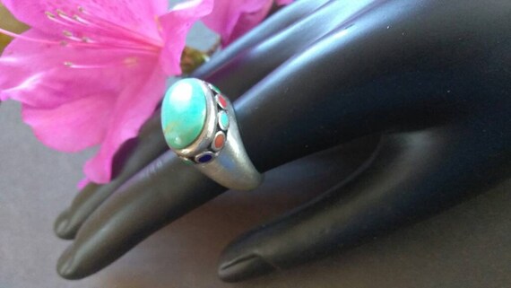 Fabulous Turquoise and Multi Stone Sterling Ring … - image 7