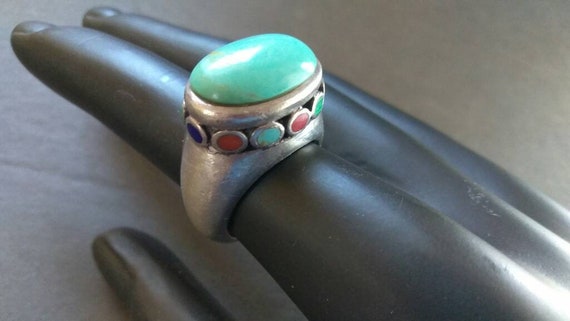 Fabulous Turquoise and Multi Stone Sterling Ring … - image 8
