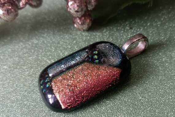 Dichroic Glass Pendant , Copper SIlver Black Pend… - image 7