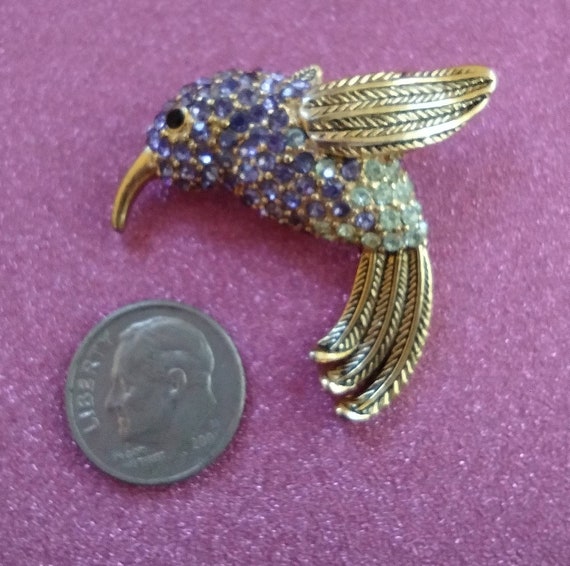 Exquisite Monet Rhinestone and Gold Tone Hummingb… - image 6