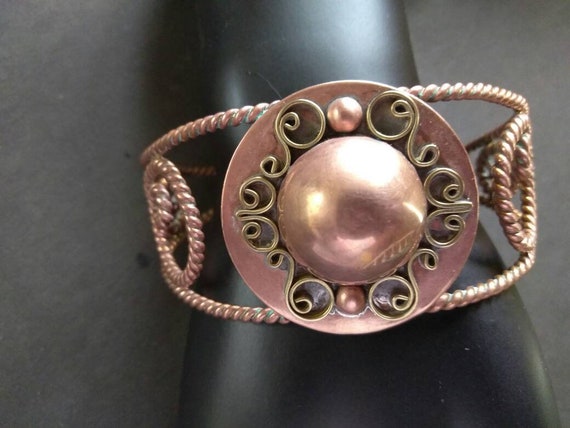 Unusual Copper and Brass Cuff Bracelet , Vintage … - image 10