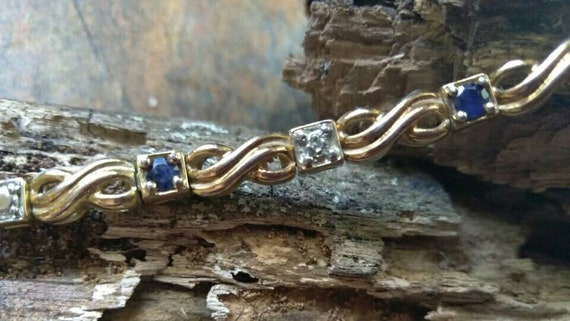 Gold Over Sterling Bracelet With Dark Blue Rhines… - image 3