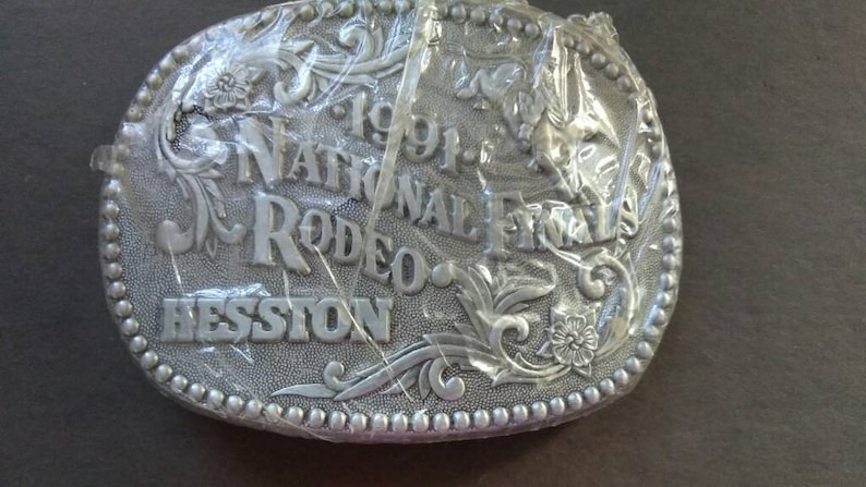 Free Domestic Shipping Bull Rider National Finals Rodeo Vintage Hesston 1991 Rodeo Belt Buckle Hesston Belt Buckle
