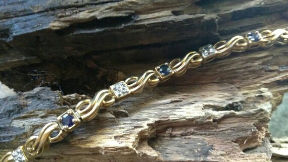Gold Over Sterling Bracelet With Dark Blue Rhines… - image 1