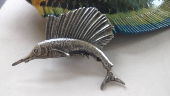 Sterling Silver  Coro Sailfish Brooch , 1940s Cor… - image 1