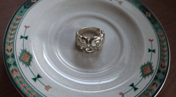 Sterling Open Scroll Work Ring, Sterling Dome Rin… - image 3