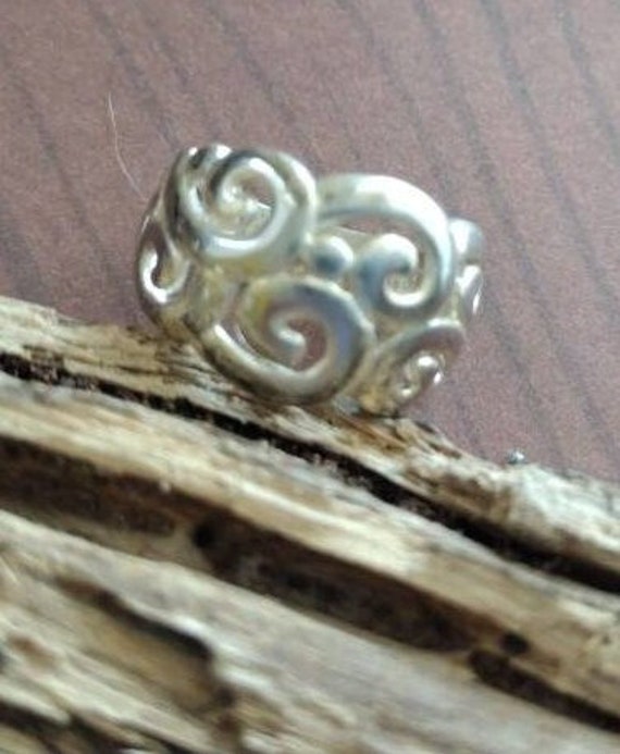 Sterling Open Scroll Work Ring, Sterling Dome Rin… - image 1