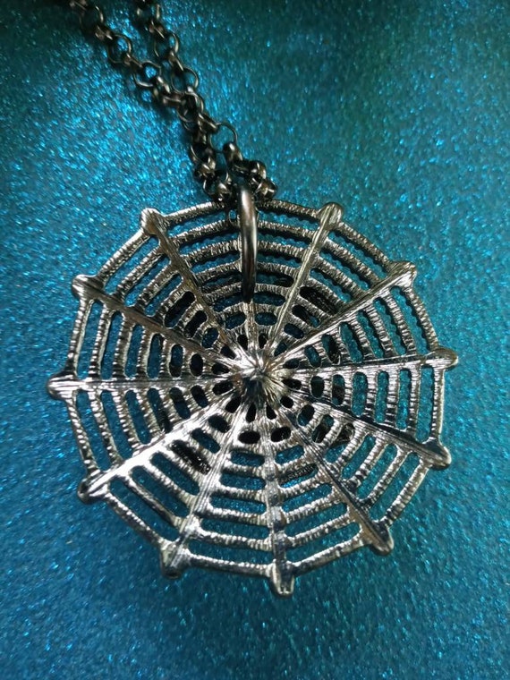Black Metal and Rhinestone Spider and Web Necklac… - image 10