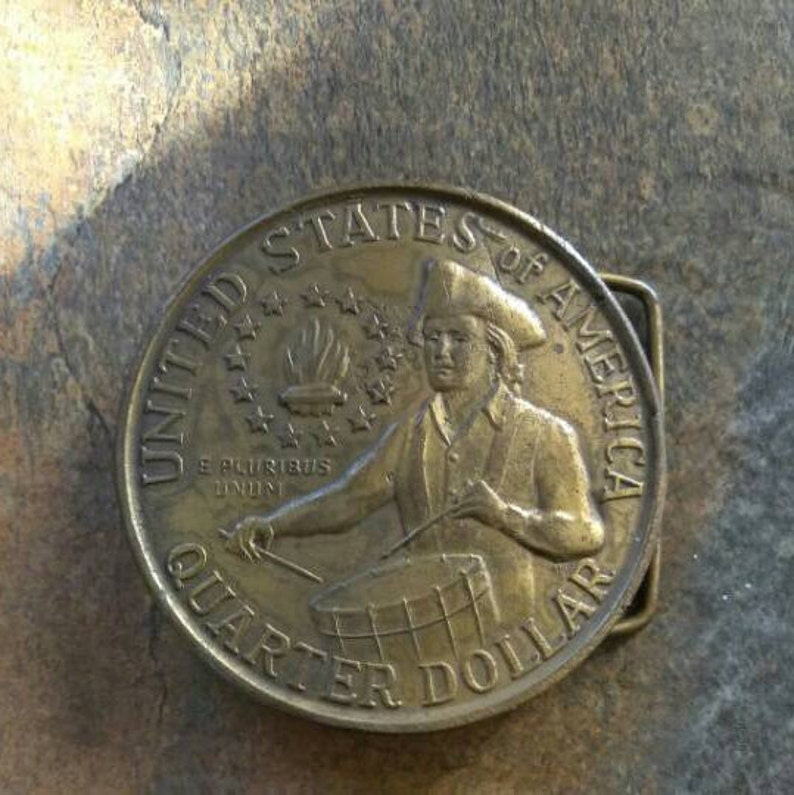 Vintage Brass PBC Revolutionary War Quarter Dollar Belt Buckle Free Domestic Shipping United States Of American Belt Buckle