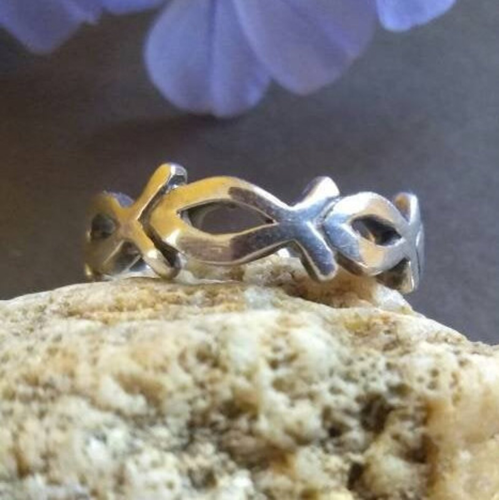 Sterling Christian Fish Ring Ichthus Ring Sterling Fish Etsy