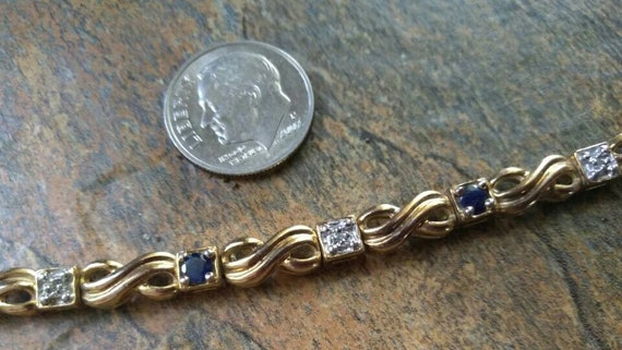 Gold Over Sterling Bracelet With Dark Blue Rhines… - image 9